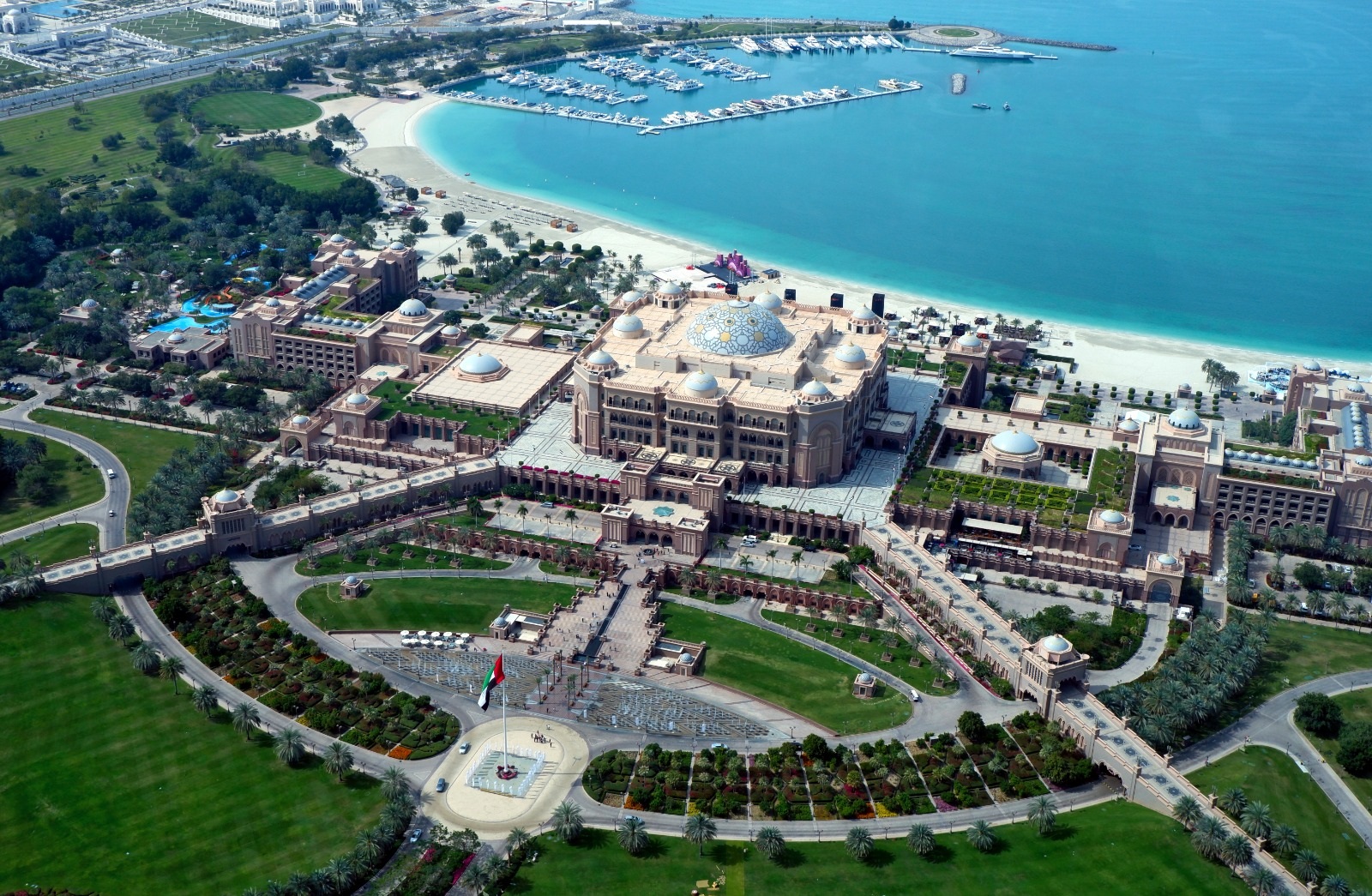 Aerial view of Emirates Palace and its waterfront