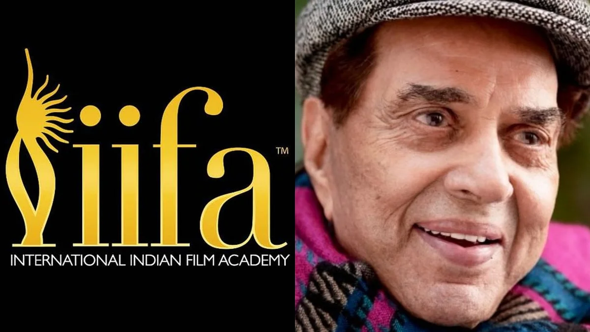 IIFA logo alongside a portrait of Dharmendra